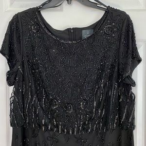 Adrianna Papell Black Sequined Long Formal Gown Size 18